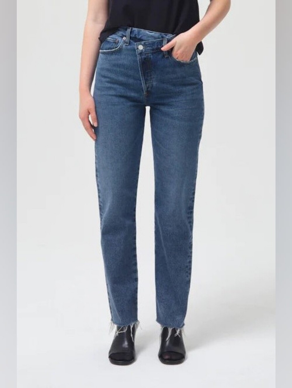 AGOLDE Criss Cross Straight Leg Jeans In Range Blue Women's Size 32 Button Fly